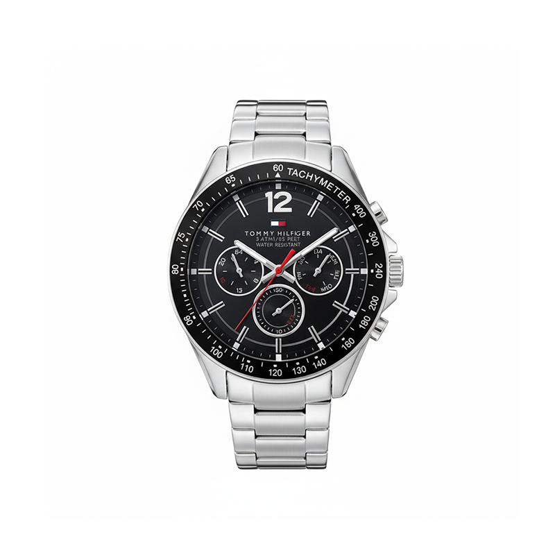 Tommy Hilfiger Luke Men’s Watch  – Black Dial & Silver Stainless-Steel Bracelet