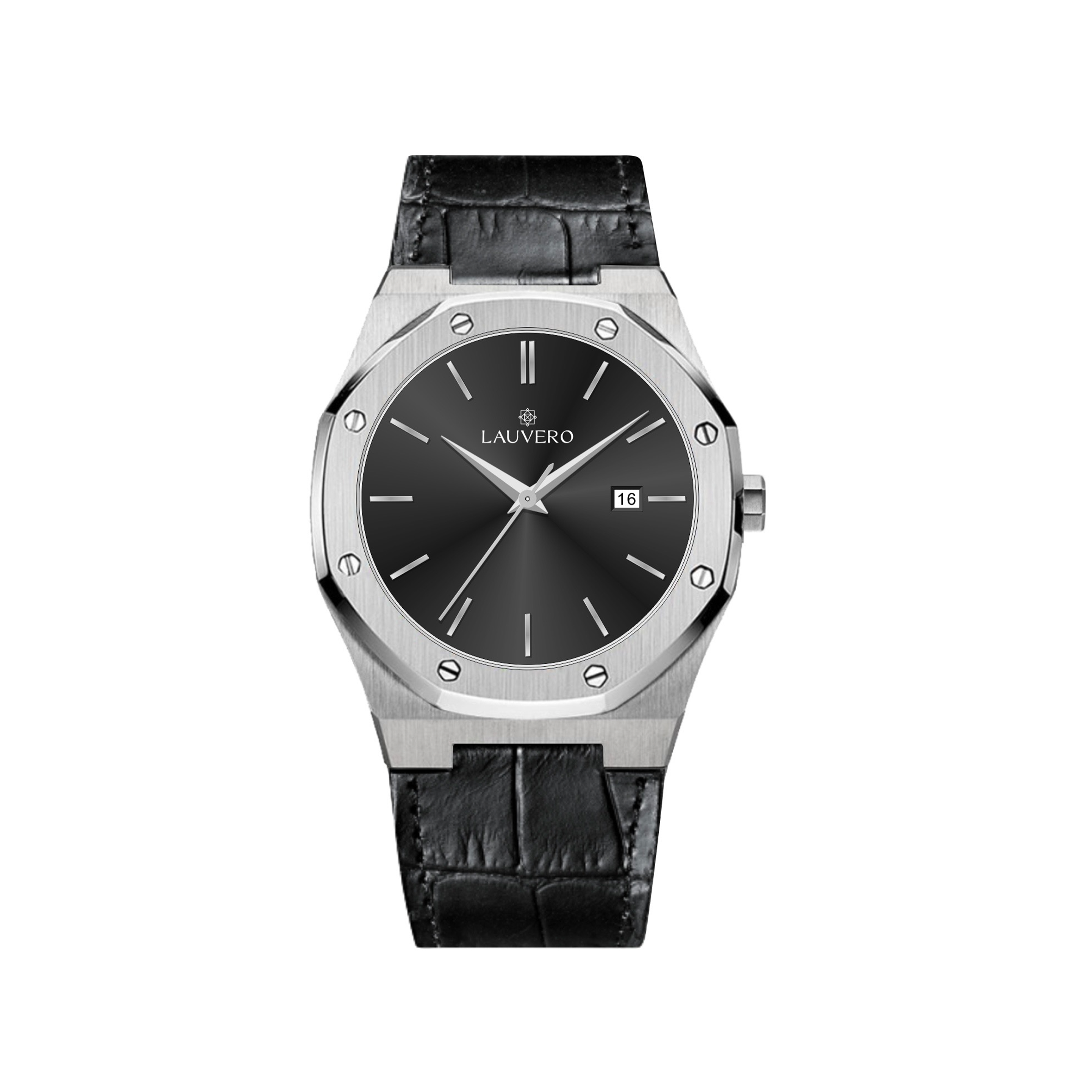 Eclipse Diamond Watch Black Leather for Men