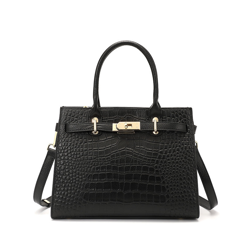 Valeria Bellucci Monarch Croc-Embossed Signature Tote bag – Black