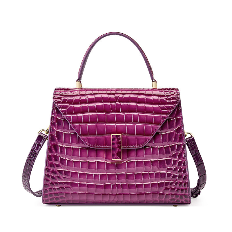 Valeria Bellucci Empress Croc-Embossed Flap Satchel  bag– Purple