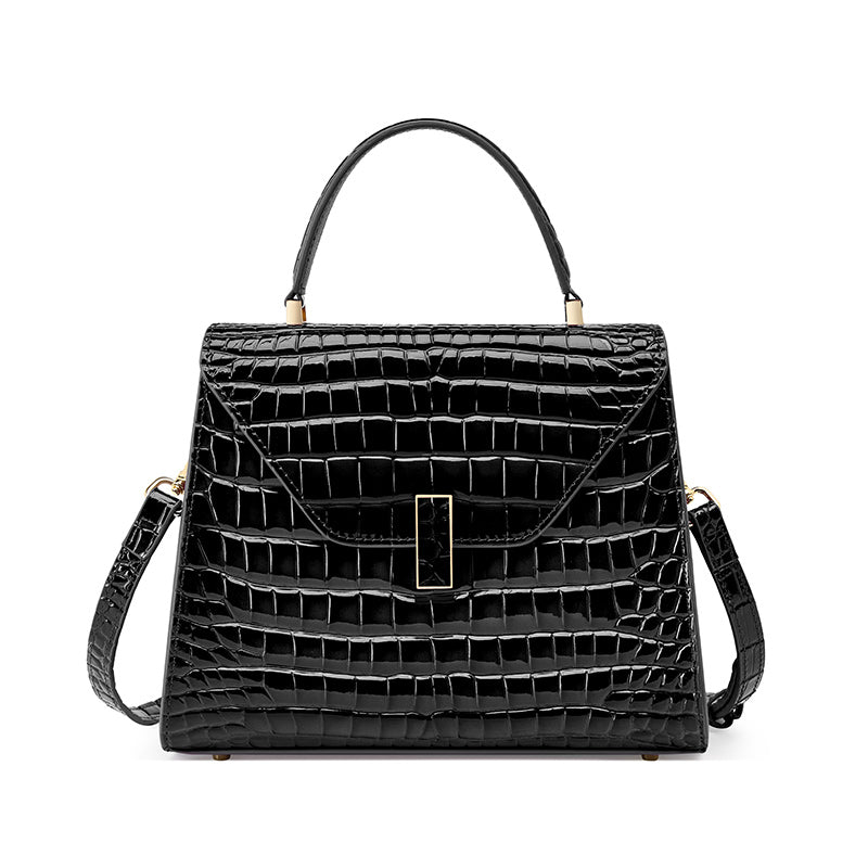 Valeria Bellucci Empress Croc-Embossed Flap Satchel bag – Black