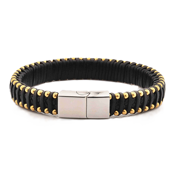 Valeria “GoldEdge” Leather & Stainless Steel Bracelet