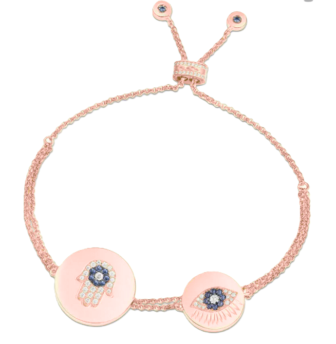 Lauvero Celestial Harmony Hamsa & Evil Eye Adjustable Bracelet – Rose Gold
