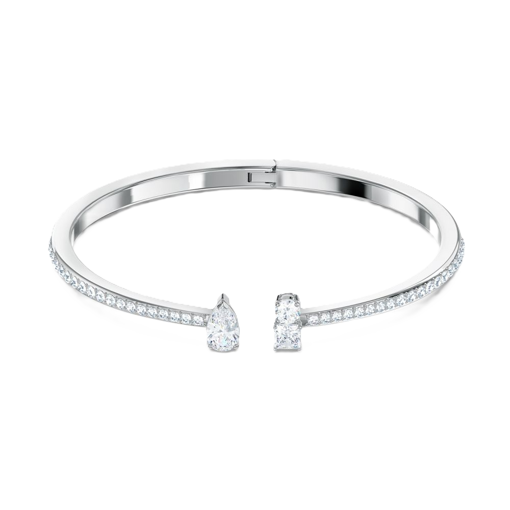 Lauvero Éclat Duo-Cut Pavé Open Bangle – Silver Bracelet