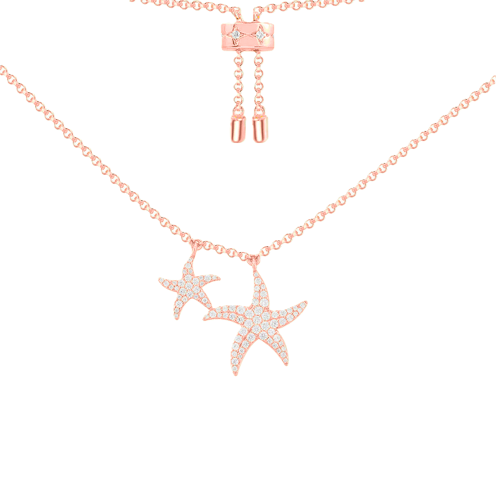 Lauvero Twin Starfish Pavé Necklace – Rose Gold
