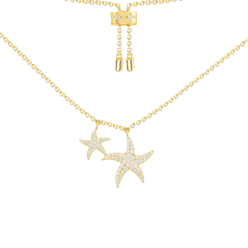 Lauvero Twin Starfish Pavé Necklace – Gold