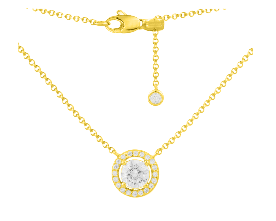 Lauvero Radiant Halo Solitaire Necklace – Gold