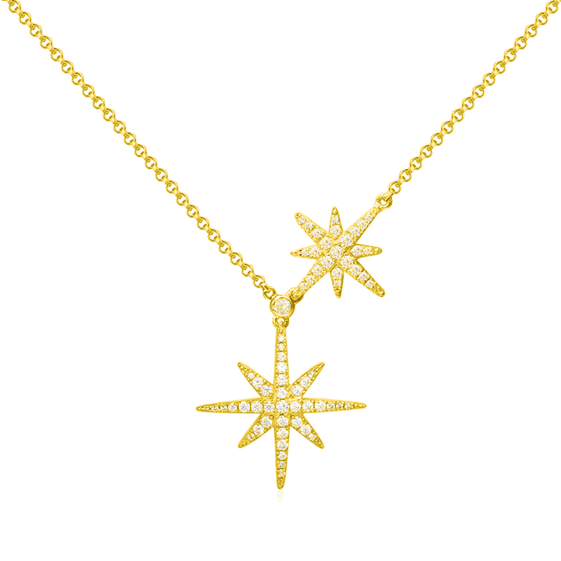 Lauvero Celestial Twin Star Pavé Necklace – Gold
