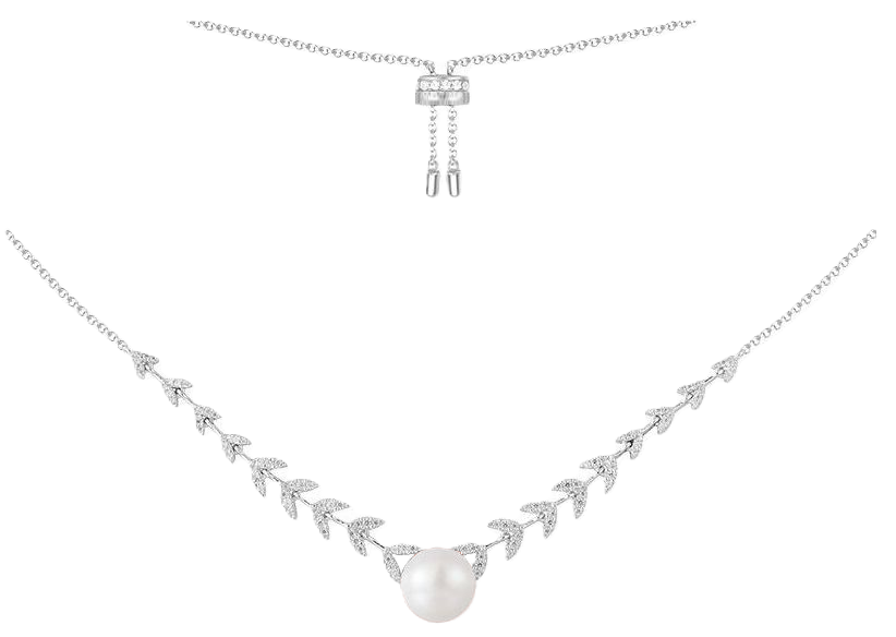 Lauvero Belle Lumière Leaf & Pearl Necklace – Silver