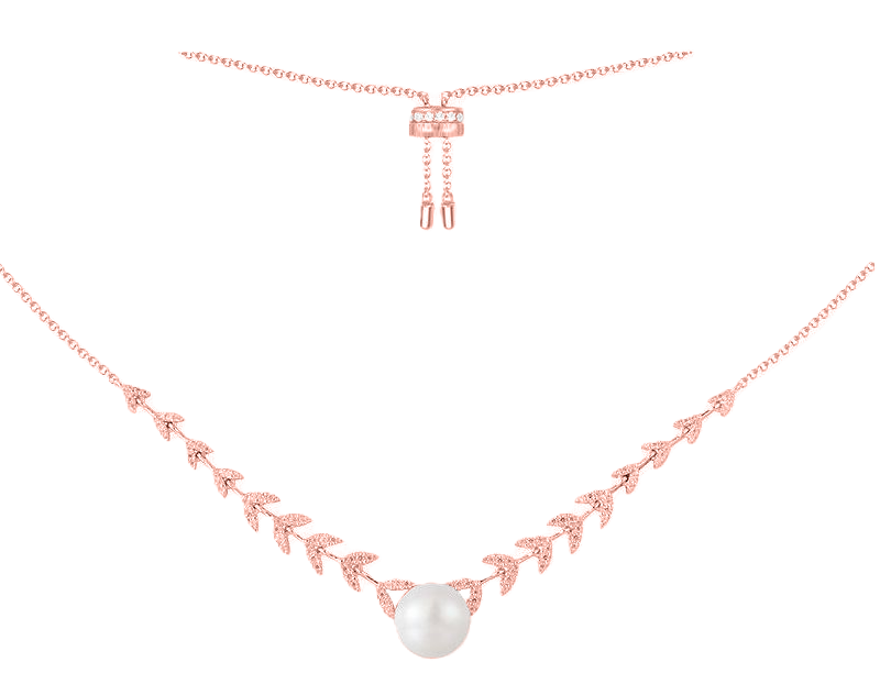 Lauvero Belle Lumière Leaf & Pearl Necklace – Rose Gold