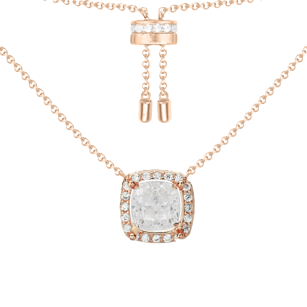 Lauvero Royale Cushion Halo Necklace – Rose Gold
