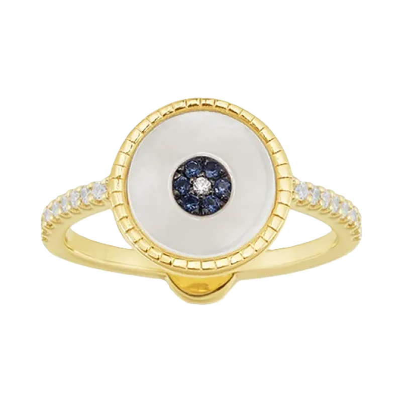 Lauvero Celeste Mother-of-Pearl & Sapphire Halo Ring – Gold