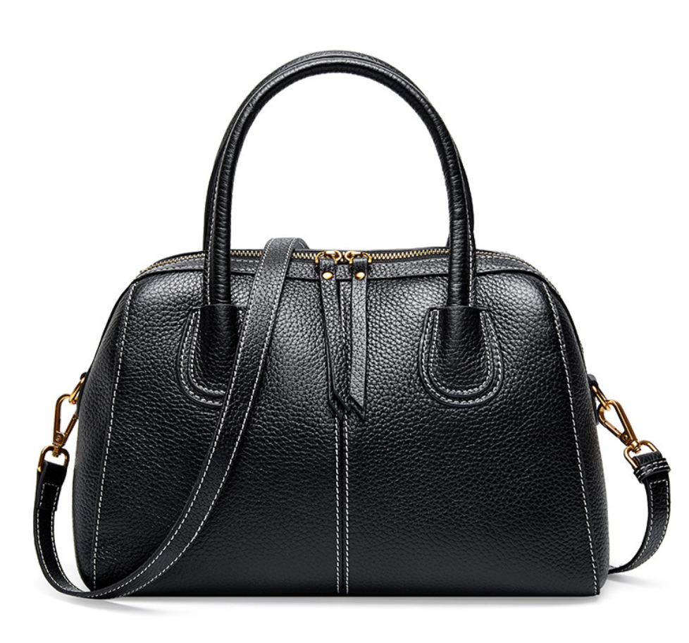 Valeria Bellucci Élégance Pebbled Dome Satchel bag– Black