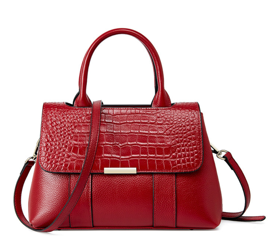 Valeria Bellucci Signature Croco-Grain Satchel bag– Red