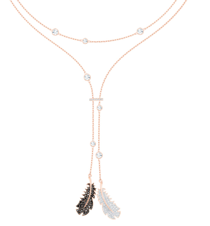 Swarovski Celestia Dual Feather Y-Necklace – Rose Gold