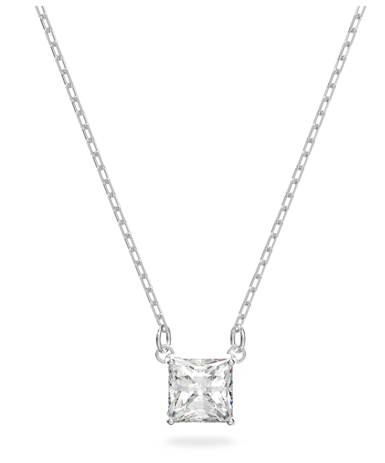 Swarovski Solitaire Princess-Cut Necklace – Rhodium Finish