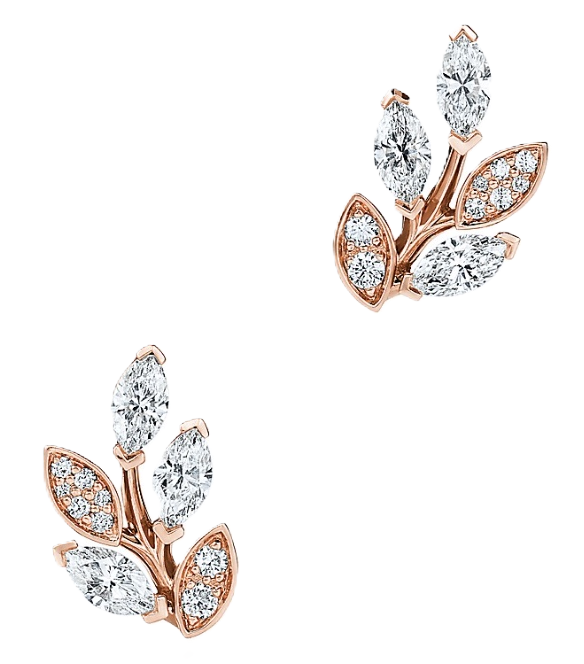 Monte Carlo Diamond Leaf Earrings – Rose Gold