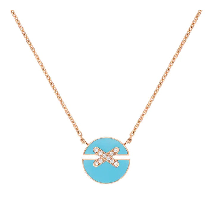 Monte Carlo Blue Enamel & Diamond Button Necklace