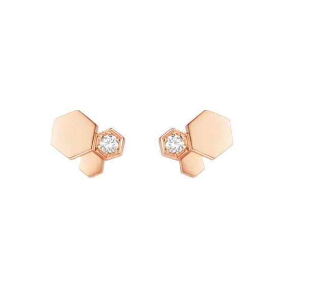 Monte Carlo Hexagonal Diamond Stud Earrings – Rose Gold