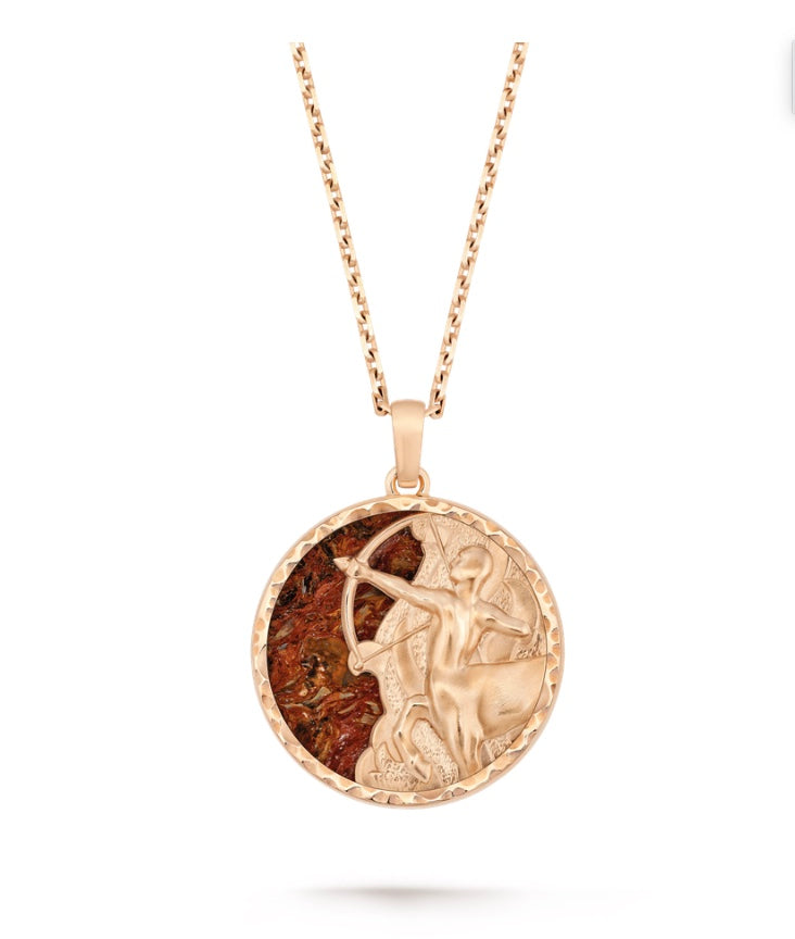 Lauvero Zodiac Sagittarius Medallion Necklace – Rose Gold & Ember Stone Inlay
