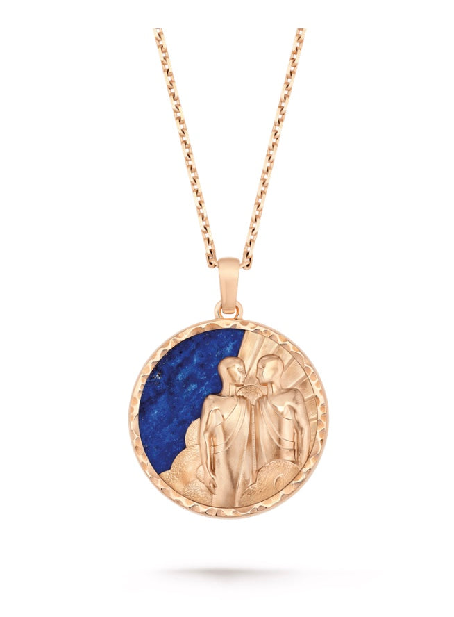 Lauvero Zodiac Gemini Medallion Necklace – Rose Gold & Midnight Lapis Blue