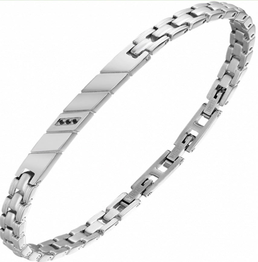 Valeria “Silver Triad Panel” Steel Bracelet