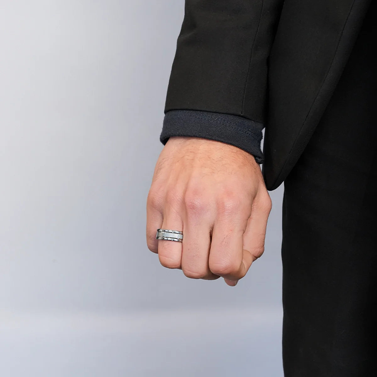 Ceramic Noir Silver men's ring