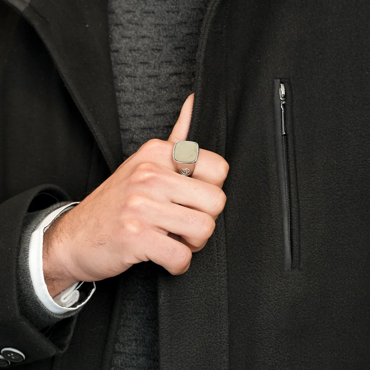 Pyrite Eclipse Stone Ring for Men 15mm