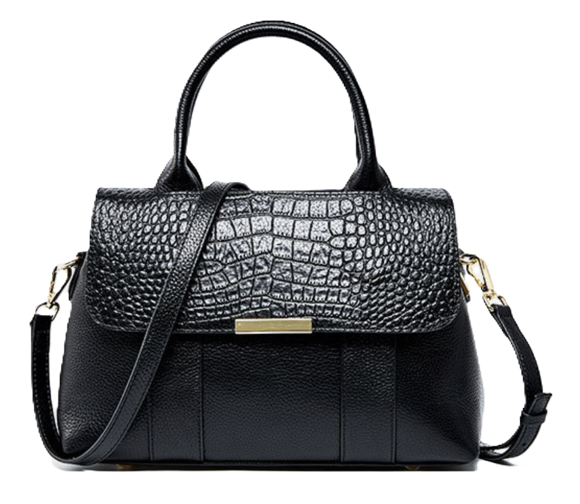 Valeria Bellucci Signature Croco-Grain Satchel bag– Black