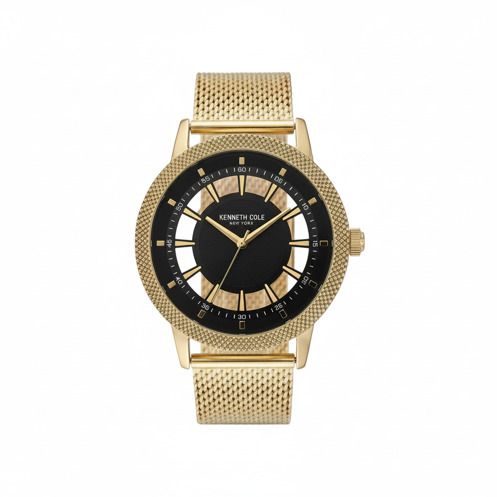 Kenneth Cole New York Radiant Gold Mesh Black Dial Watch